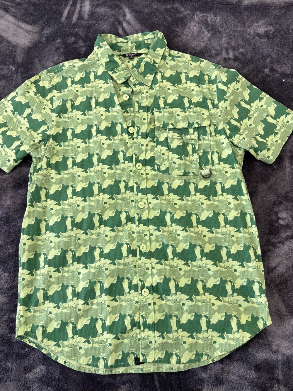 Stio Green Short Sleeve Camouflage-Houndstooth Button Shirt